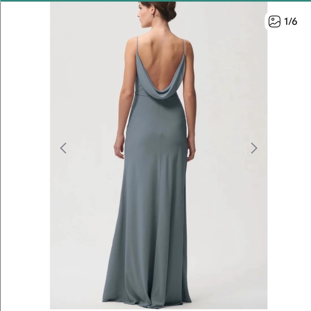 Jenny Yoo Collection Capri Dress Mayan Blue Stretch Crepe Maxi Bridesmaid Size 6